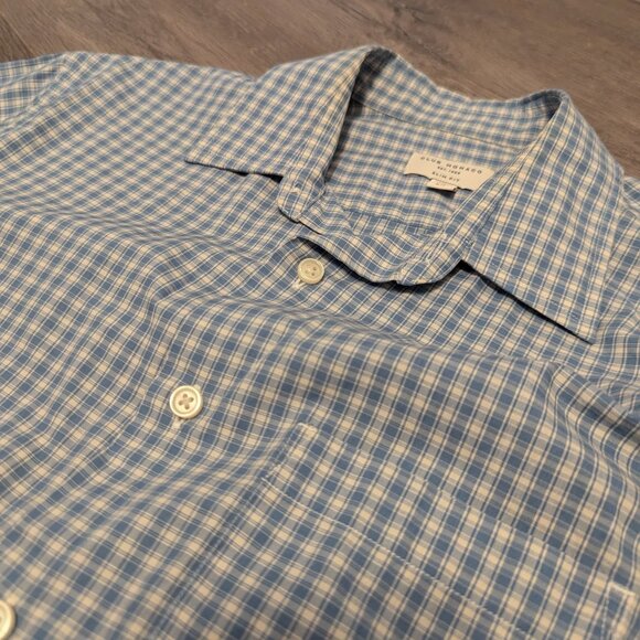 Men's Club Monaco Blue Checkered Button-Up - Picture 3 of 7
